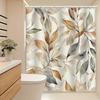 1pc Watercolor leaf pattern shower curtain, polyester fabric, machine washable, with hooks, suitable for bathroom décor.