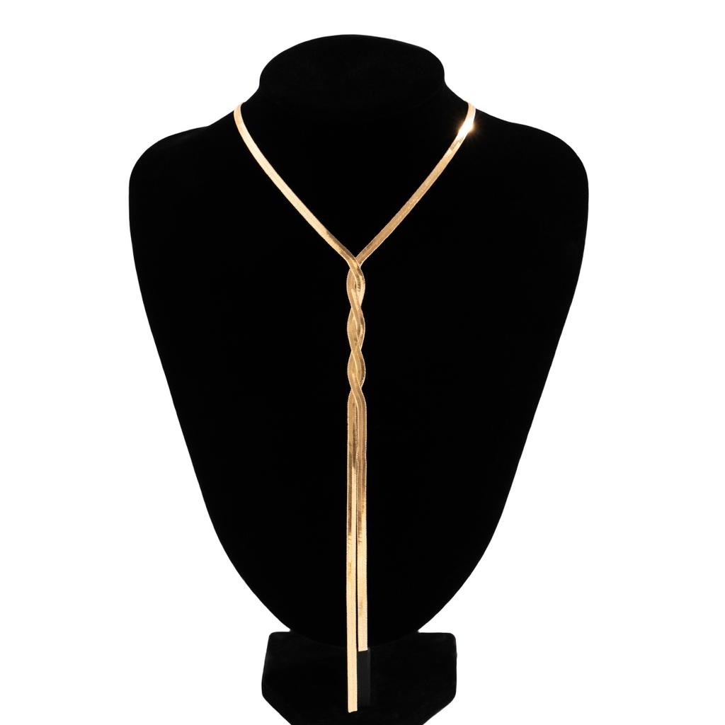 Ingemark Kpop Nastavitelný plochý hadí náhrdelník s dlouhým řetízkem pro ženy St. Temperament Weave Link Choker Šperky na hrudi Dárek Nové