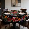 Mexican Floral Tablecloth Round Table Cover with Scalloped Edge Colorful Flower Folk Art Pattern
