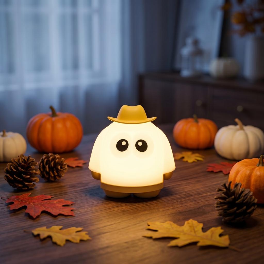 USB Rechargeable Ghost Night Light Halloween Themed Kids Creative Novelty Small Night Lamp with Soft Glow for Bedroom and Party Decoration