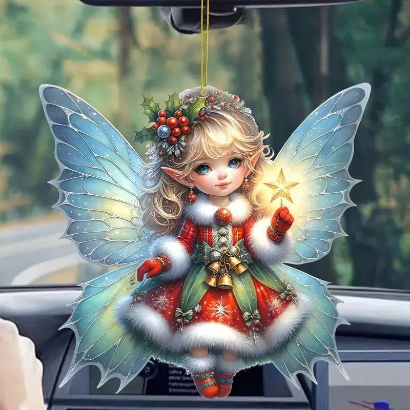 Adorable Acrylic Christmas Elf Ornament Charming Car Hanging Decoration Perfect For Festive Cheer