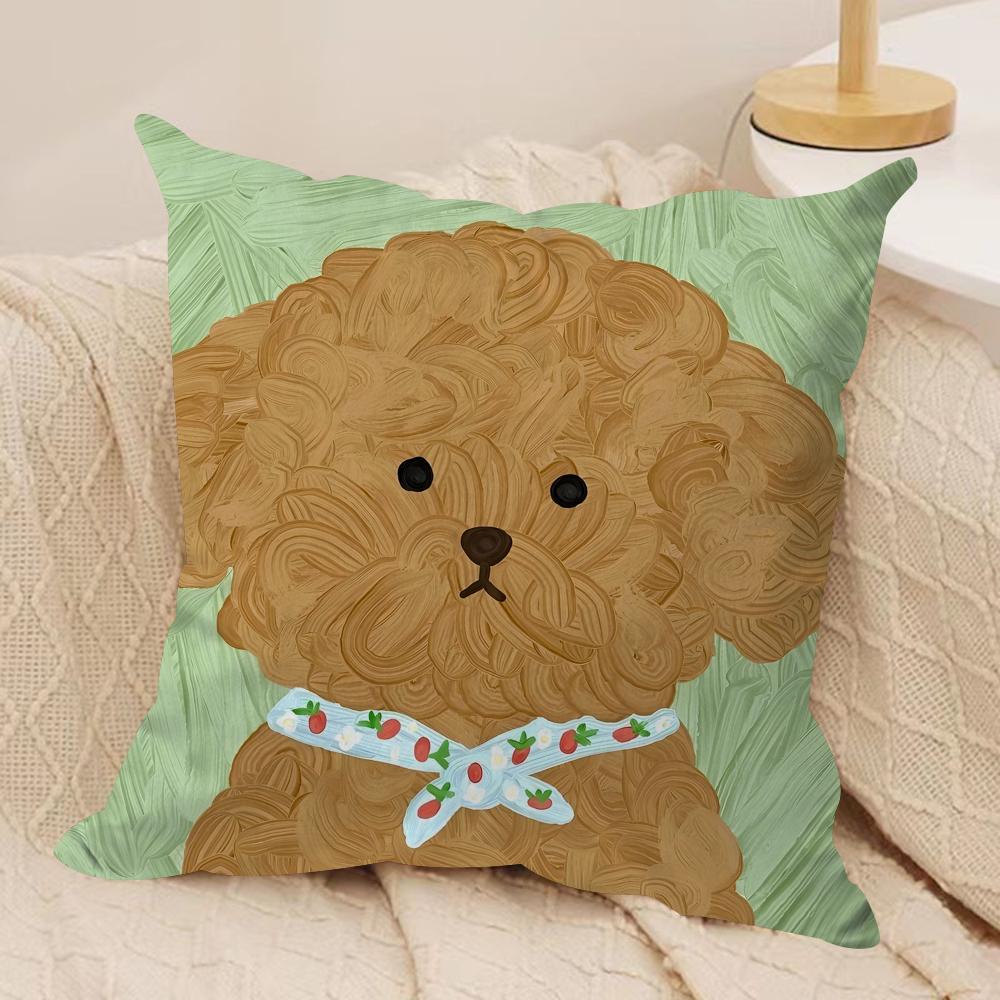 Cute oil painting dog Cushion Cover Soft Plush Fabric DoubleSided Printed Cushion Covers for All Seasons Modern Home Decor