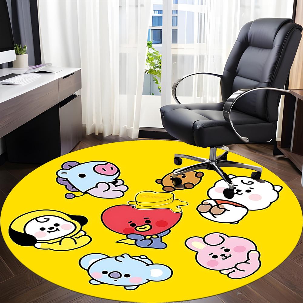 1pc BT21 Characters Carpet, Round Non-Slip Durable Large Size Office Carpet, Suitable for Office,yy250908005