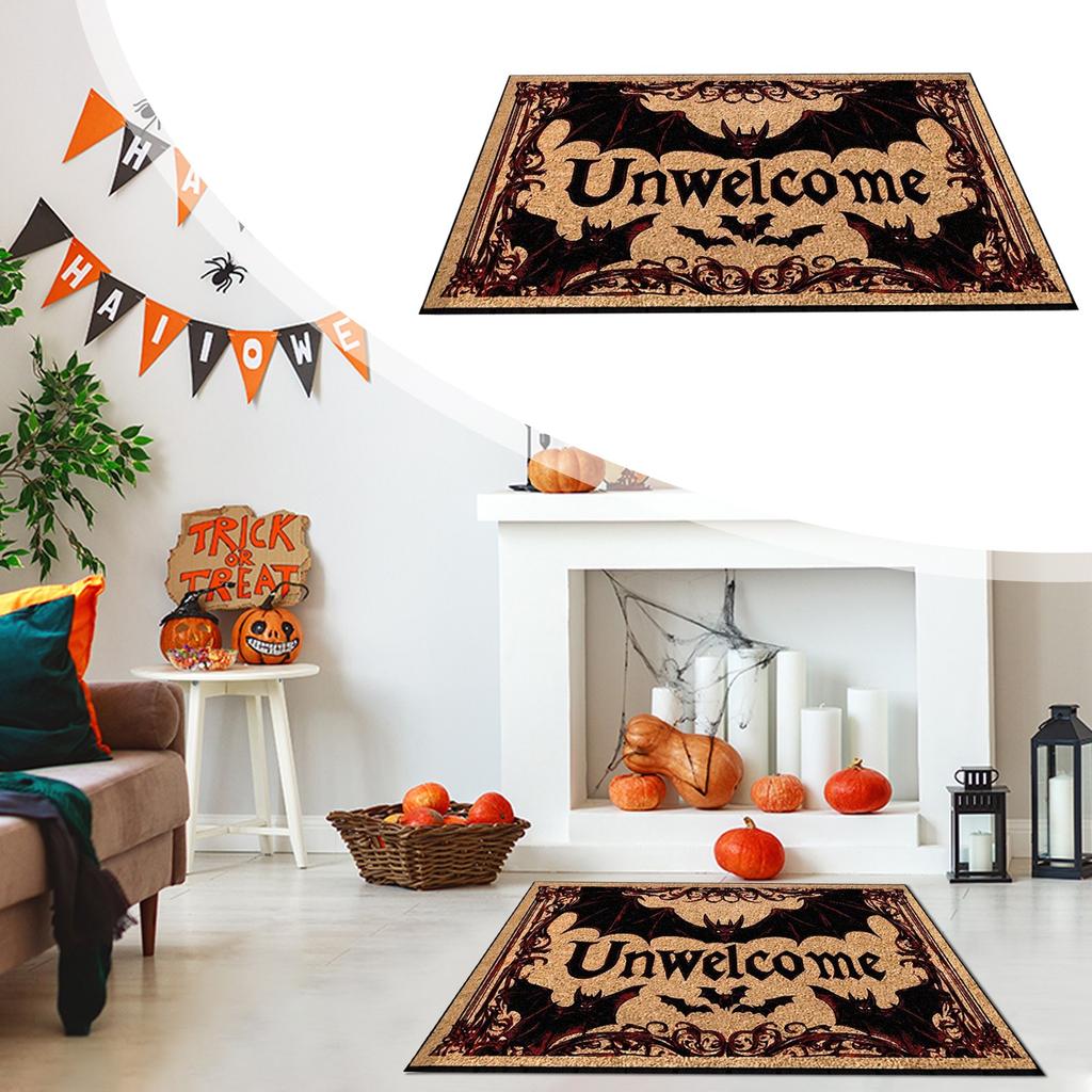 Halloween Terror Crystal Velvet Floor Mat, Bats Pumpkin, Entry Entrance, Entrance Floor Mat
