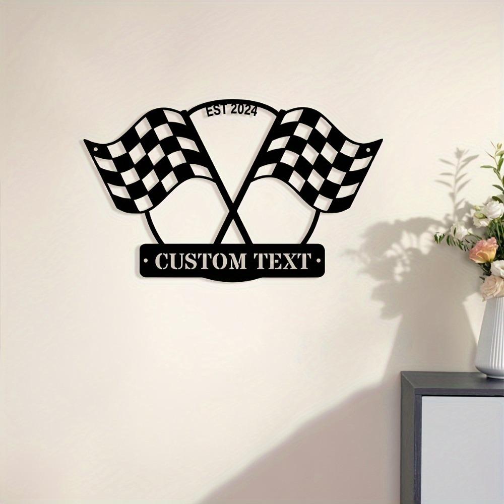 Custom Metal Sign Racing Flag Wall Art Personalized Address Plaque Home Office Decor