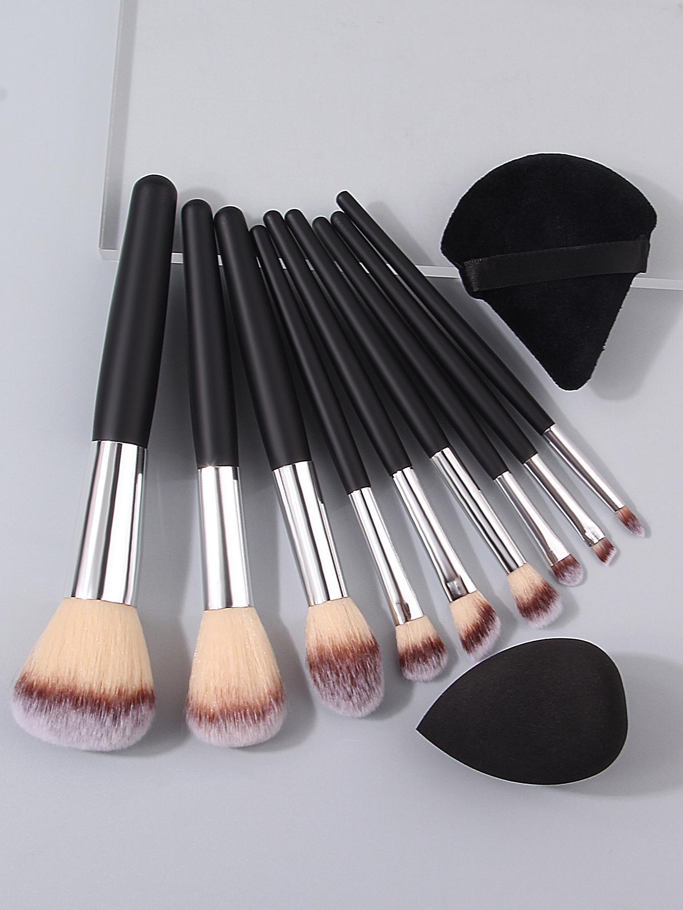 

9PCS Black wooden-handled makeup brush set, loose powder, blush, eyeshadow brush, sponge makeup egg + triangular powder puff
