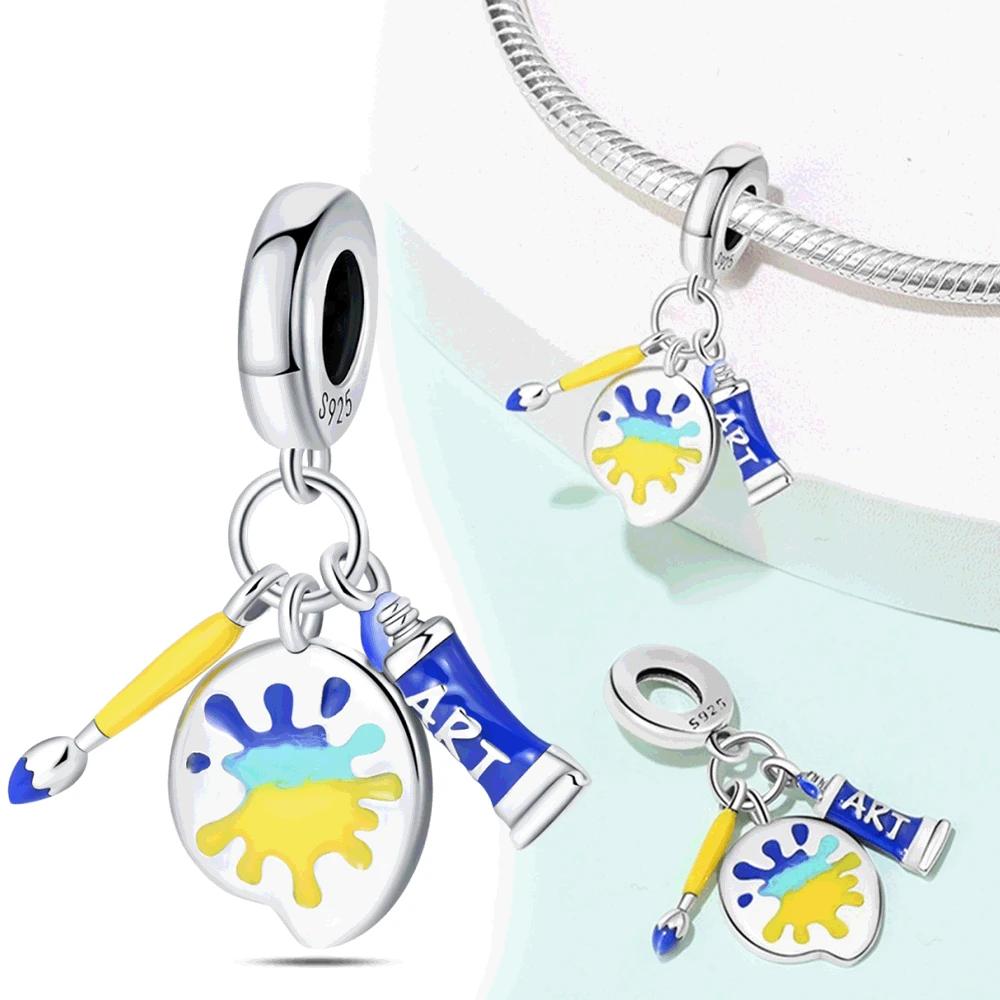 Copper Color Eggshell Painter'S Palette Artist Charms Beads Fit Pandora Original Bracelets For Women Diy Fine Jewelry Gift