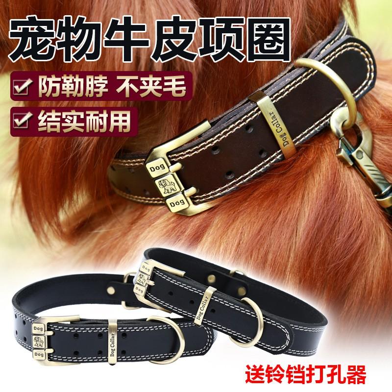 Genuine Leather Dog Collar Small Medium Large Dogs - Adjustable Durable Pet