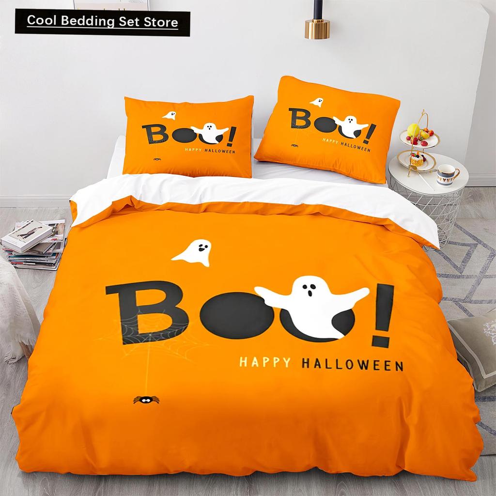 Halloween Boo King Queen Duvet Cover Cartoon Eyes Bedding Set for Kids Teens Adults Little Monster Ghost Polyester Quilt Cover