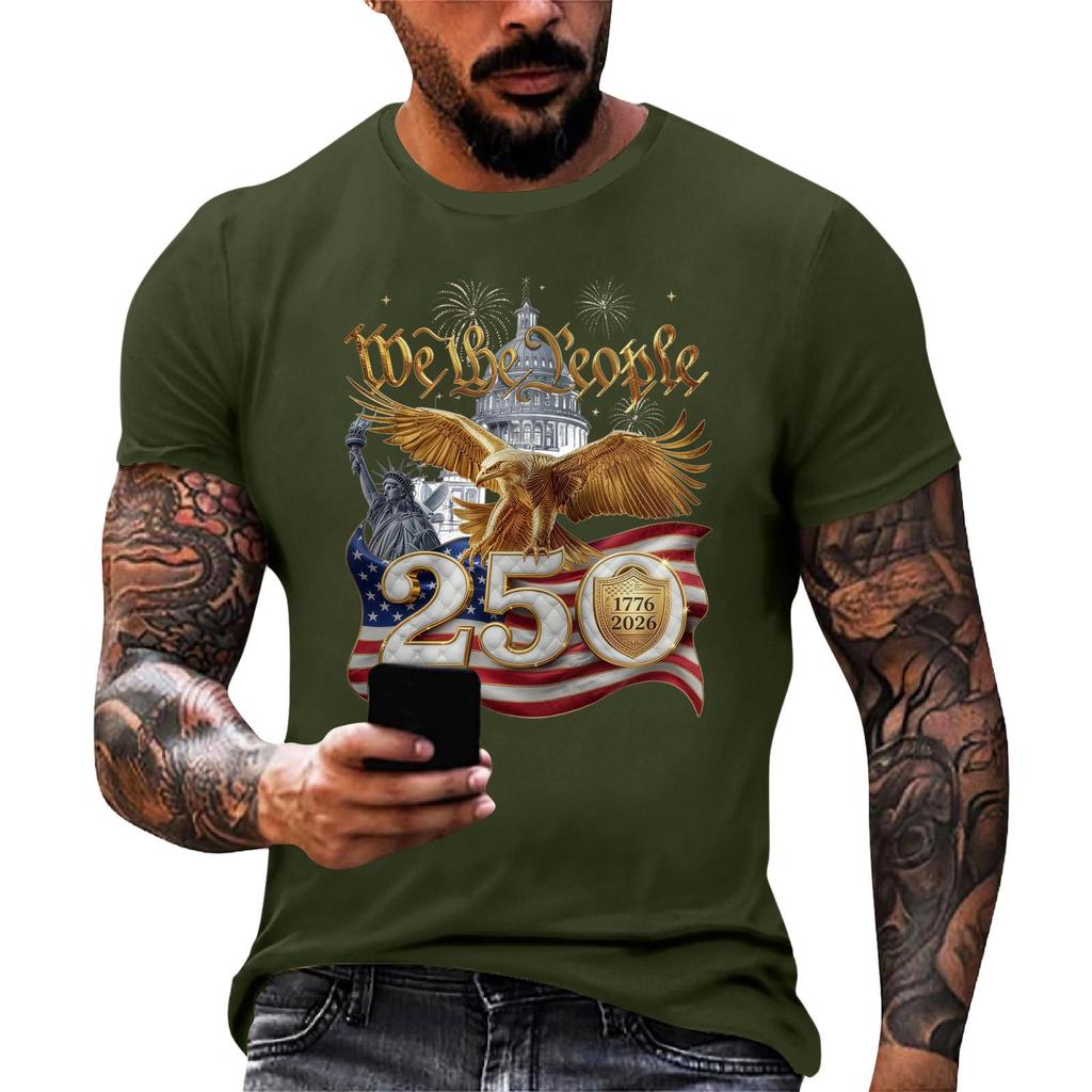 Men's Casual Short Sleeve T Shirt Flag Print Graphic Tee Comfortable Fit Crew Neck Lightweight Fabric