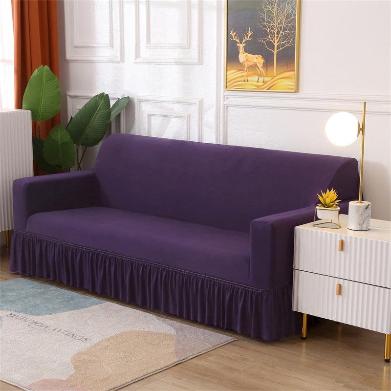 1/2/3/4 Seater Solid Color Sofa Cover With Skirtastic Sofa Anti-Dust Slipcover For Living Room Sofa Armchair Cover
