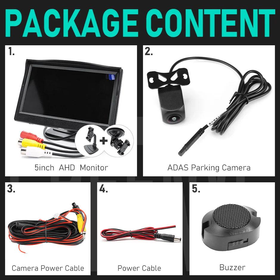 AHD 1080P PAL 5 Inch IPS Vehicle Video Monitor with Blind Spot Detection Radar Alarm Ai Smart Tracker Reverse Backup Camera