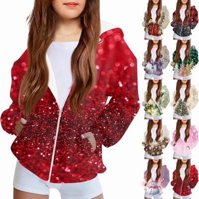 Kinder-Mode Weihnachten Aufdruck Langarm Kapuzenpullover, Mädchen Kapuzenjacke