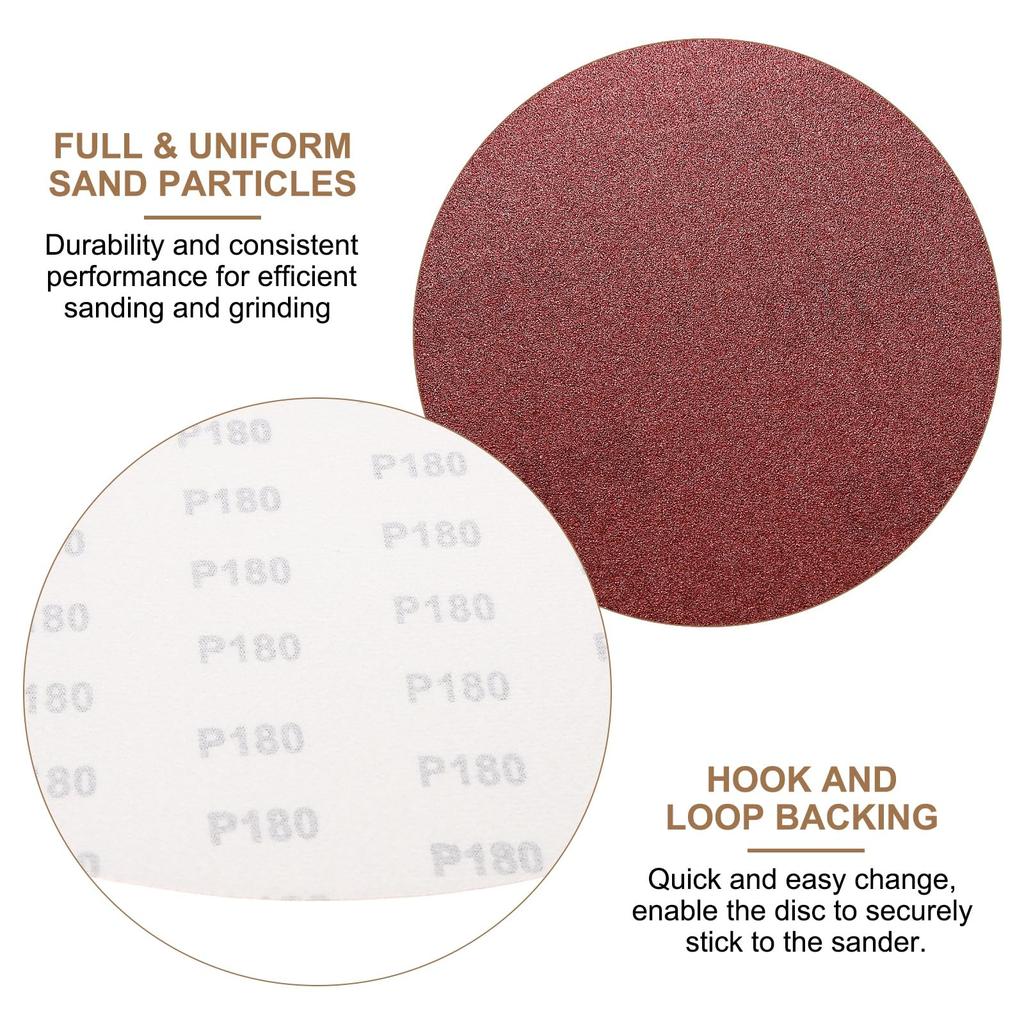 Uxcell Sanding 180 Grit Aluminum Oxide Hook and Loop Round Sander Paper for Sanding Auto Car and Metal 5-Piece 12-Inch Discs, Stick-Back Sandpaper,