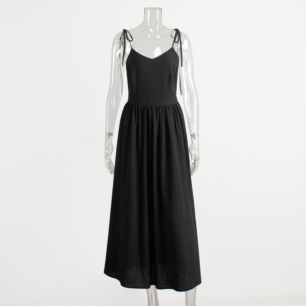 Pure Cotton V-neck Suspender Skirt Women's European and American Spring New Temperament Elegant Sexy Strap Backless Dress