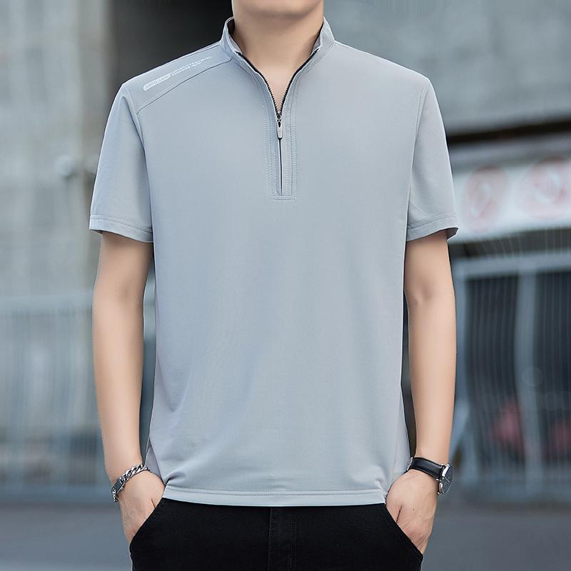 

Ice silk stand-up collar half-chest zipper men s short-sleeved T-shirt breathable and cool sports casual half-sleeved Polo shirt men s top 4XL світло-сірий колір
