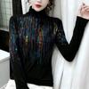 De Rong Women's Rhinestone Long-Sleeve T-Shirt: High-Collar, Autumn/Winter Base Layer with High-End Style