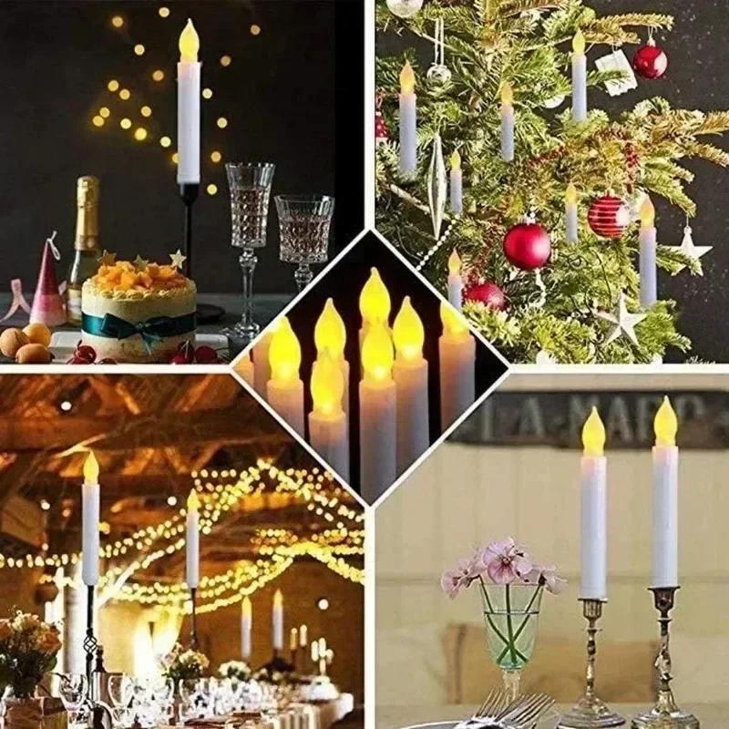 1/12pcs LED Flameless Taper Candles Long Pole Candle Light Battery Powered Warm Light Candle Lamp for Christmas Party Decoration