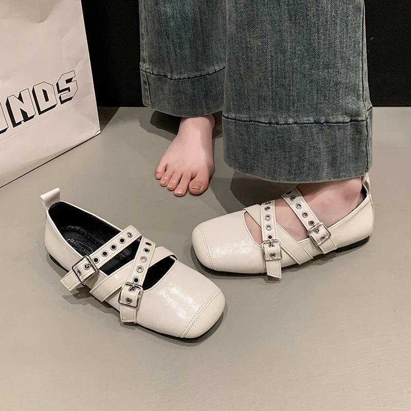 New Popular Female Footwear Round Toe Luxury Women Flats Mary Janes Shoes Shallow Buckle Strap Ladies Ballet Flats Shoes