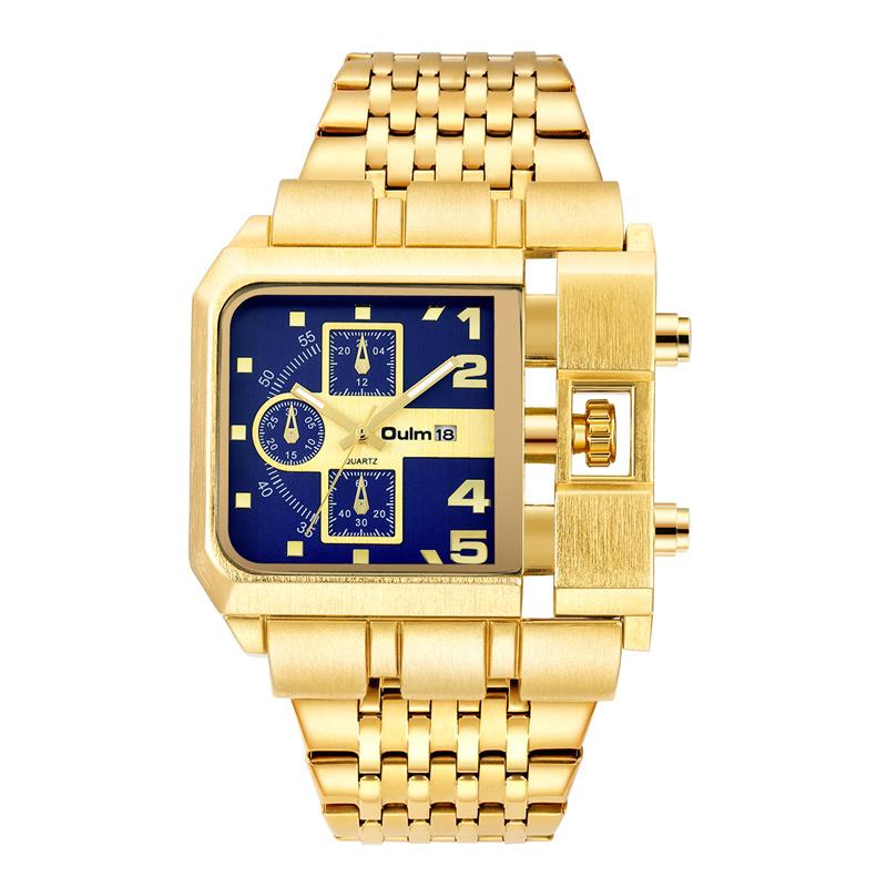 Golden Military Style Men's Quartz Watch with Big Dial
