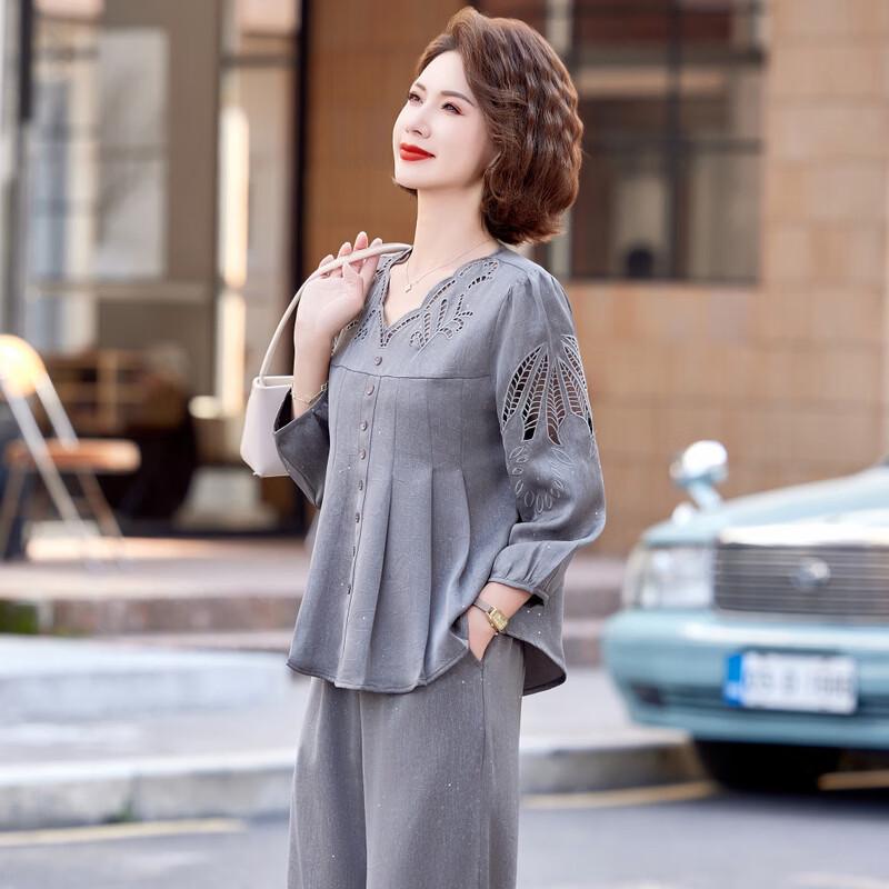 Middle-Aged Women's Spring Summer Seven-Sleeve Two-Piece Set