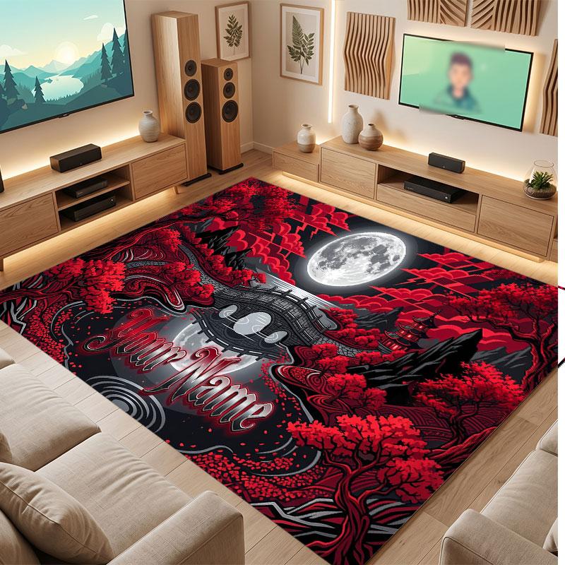 Mushroom Forest Theme Crystal Velvet Floor Rug Personalized Custom Name Text Warm Carpet Home Decoration