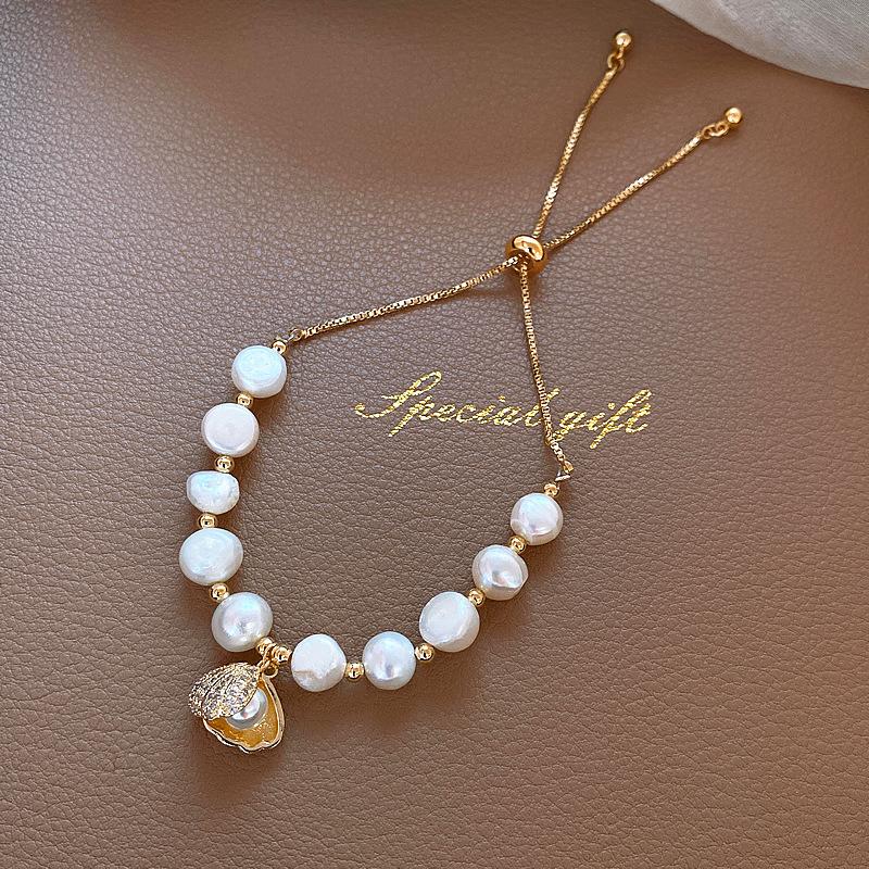 Real gold electroplated opal bracelet, Korean fashion Internet celebrity freshwater pearl bracelet, trendy girl adjustable ins jewelry