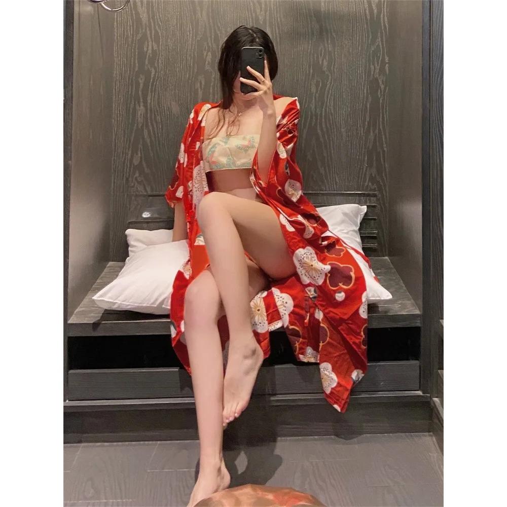 Japanese Kimono Uniform Cosplay Christmas Lingerie Waist Belt with Robe Temptation Costumes Pajamas for Women Underwear Sex Show