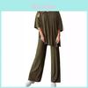 Girls Casual Short Sleeve Top And Wide Leg Pants Set For Summer With Polyester Fabric