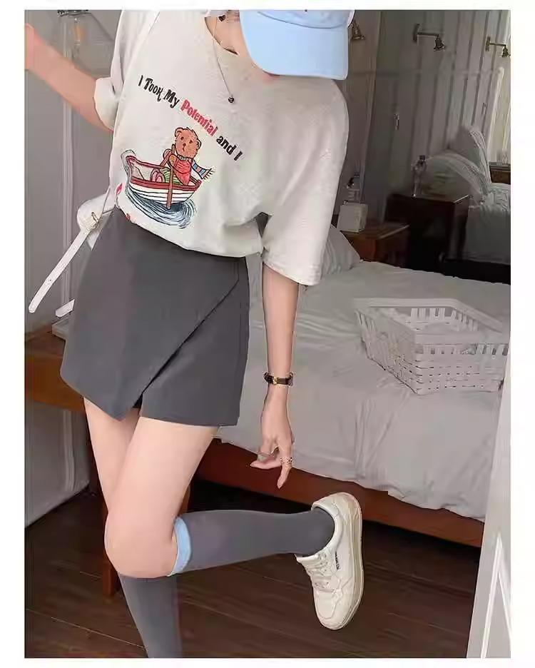 Retro High-Waist Anti-Exposure Bodycon Skirt & Wide-Leg Shorts - Women's Korean Summer Fashion