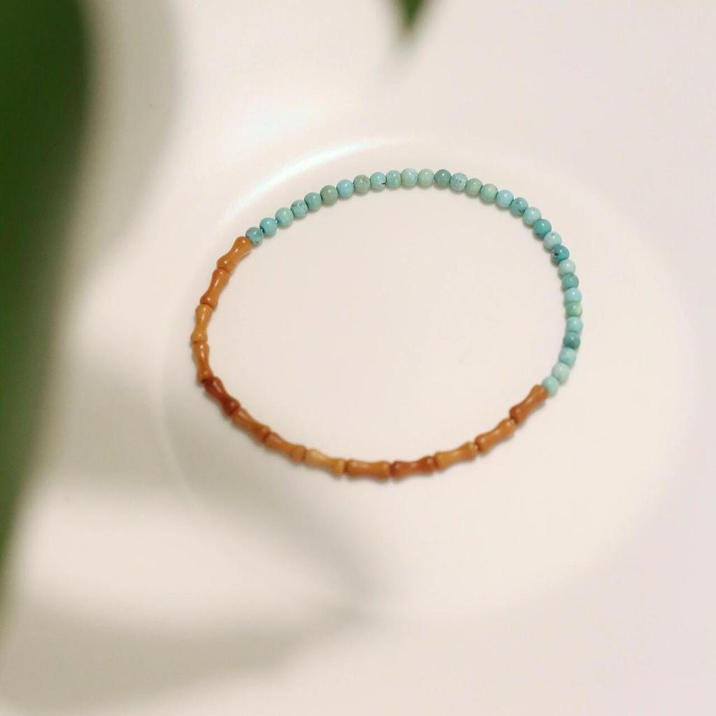 Minimalist Chinese Olive Pit & Turquoise Buddhist Beaded Bracelet – Versatile Literary Jewelry