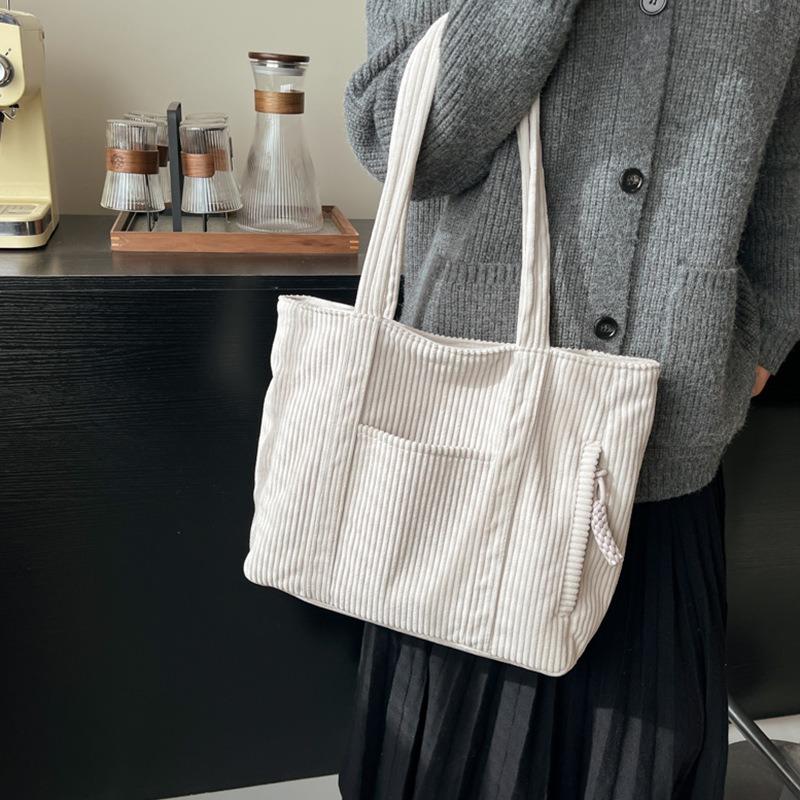 Corduroy Large Capacity Tote Bag Women Commuter To Work Cloth Bag Students Class Shoulder Handbag Simple Messenger Bag
