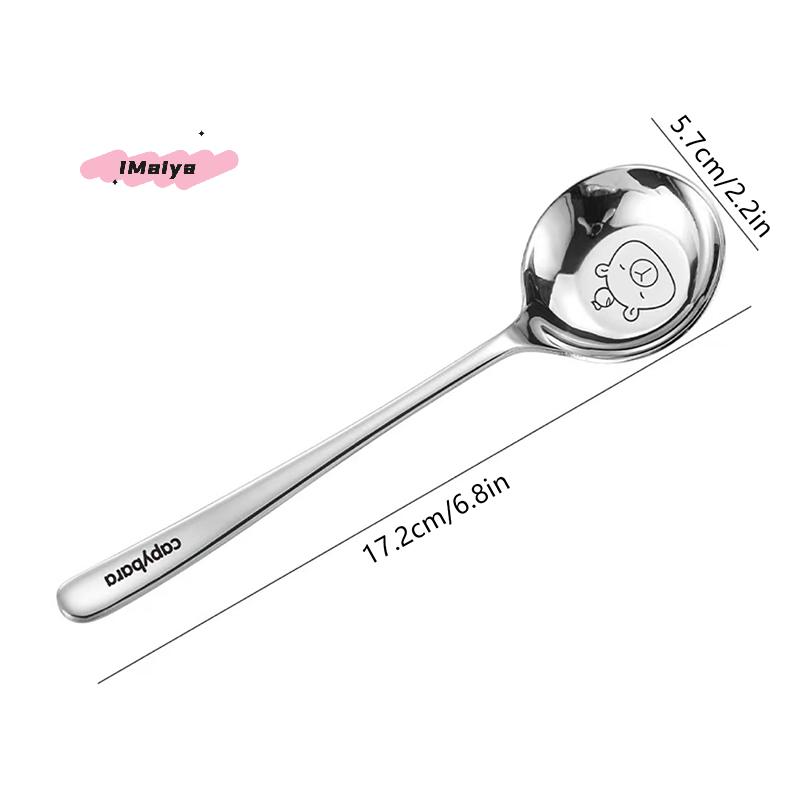 Cartoon Kapybala Stainless Steel Flat-Bottomed Spoon Chinese-Style Tablespoon Thickened Soup Dinnerware for Children
