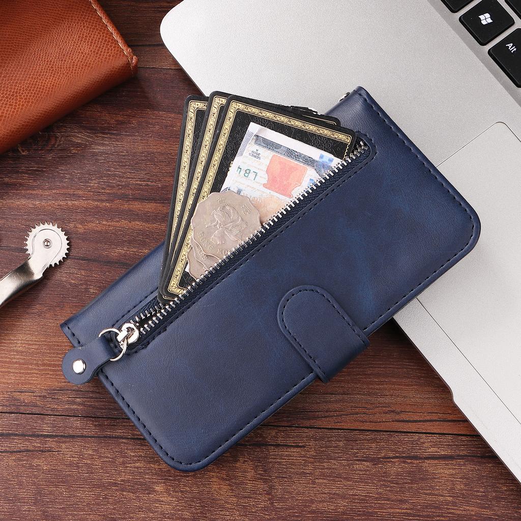 For iPhone 17 Pro Max PU Leather Cases with Zipper Pocket Wallet Phone Cover Stand