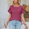 Damen Rundhals-Oberteil Lässiges Patchwork Einfarbiges Lockeres T-Shirt