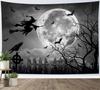 MEUNEAR Halloween Tapestry Scary Full Moon Night Witch and Black Crow Bat Tapestry Wall Hanging Spooky Grey Dead Tree Forest Wal