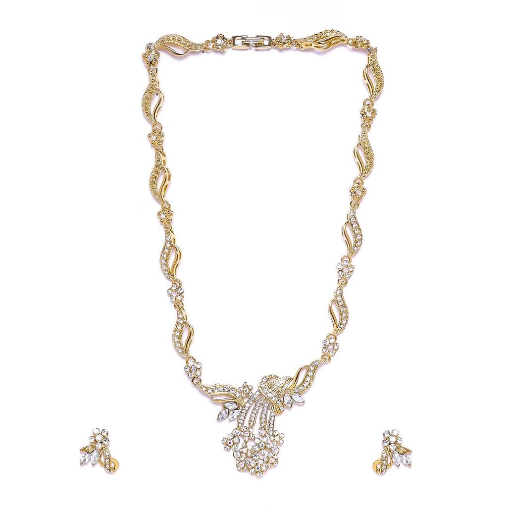Estele-Halskettenset aus 24-karätigem Gold mit Blumenblättern und österreichischen Kristallen