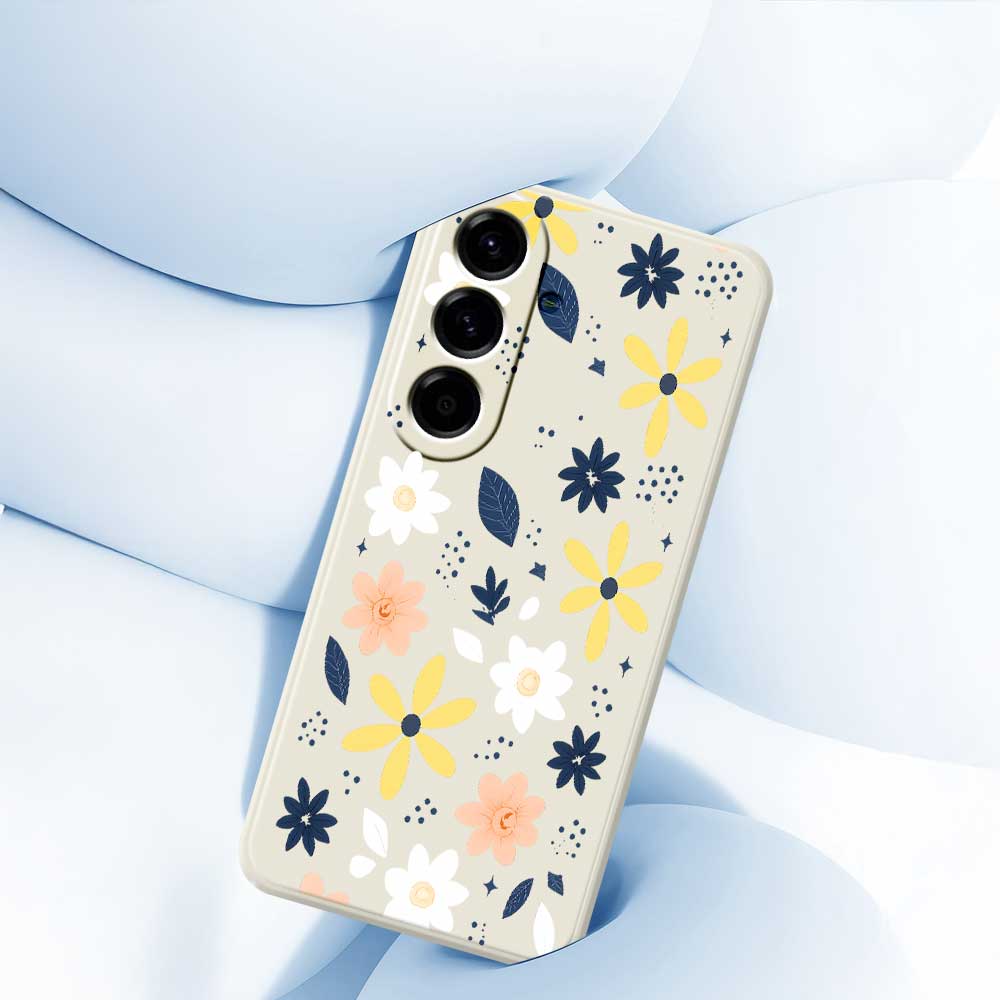 For Samsung Galaxy A56 5G Case Colorful Floral Blue Leaves Pattern Printing Straight Edge TPU Phone Back Cover
