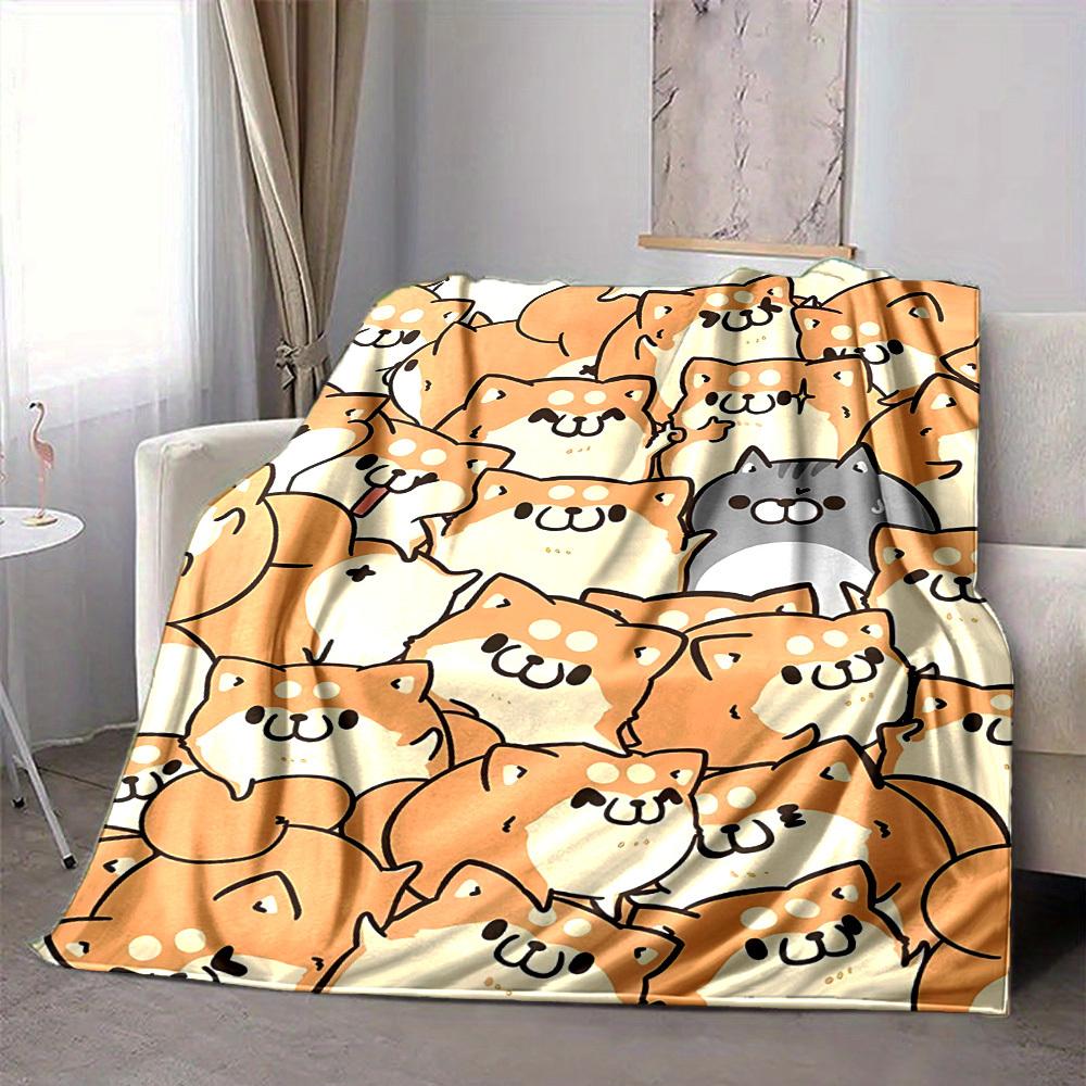 1pc Dogs Kitten Print Blanket   Lightweight Flannel Throw Blanket For Sofa, Bed, Living Room, Office, Outdoor Travel, Camping