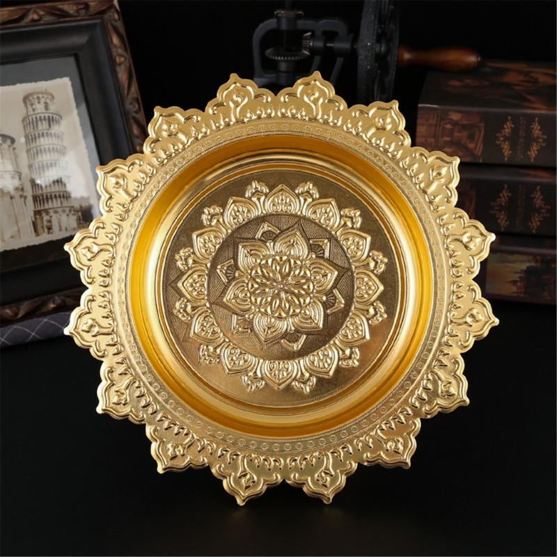 Decorative Alloy Offering Plate with Ornamental Pattern Tall for Religious Ceremonies Home Decoration Highlight