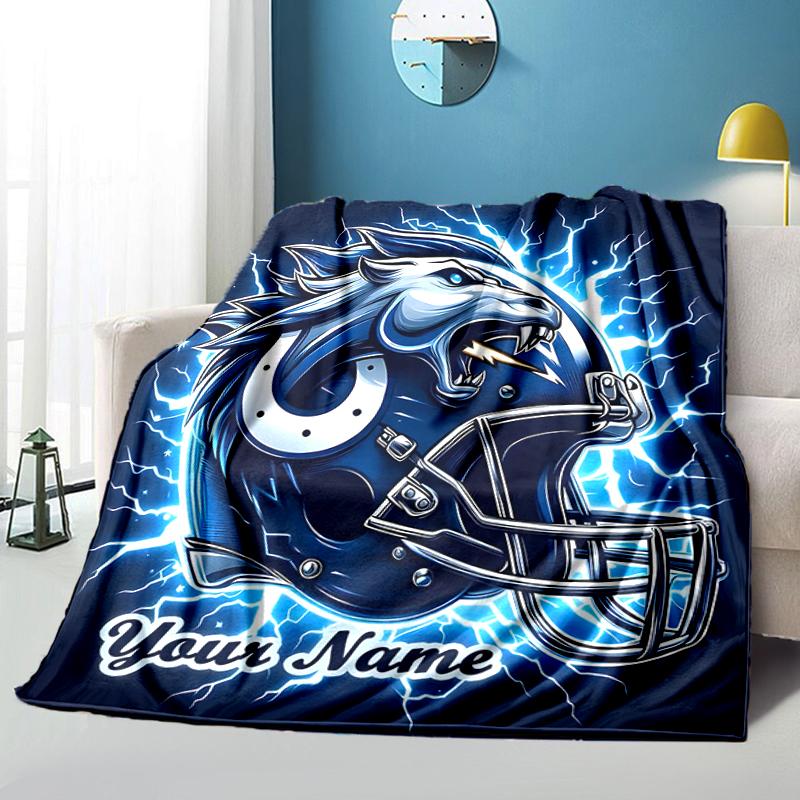 1PC Custom Name Football Helmet Design" flannel blanket versatile,all-season throw suitable for the living room,bedroom,camping,travel,and gift