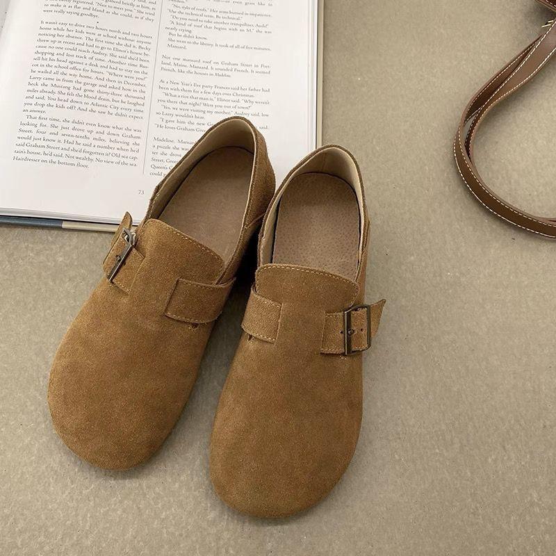 

Матовые туфли весенние новые на плоской подошве ретро одинарные туфли туфли с круглым носком на одну педаль женские 40 темно-коричневого