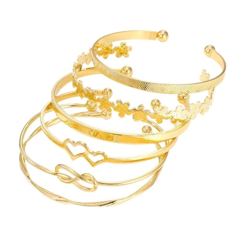 6pcs/set Flower Knot Heart Shape Bracelet Open Design Punk Style Bracelet  Women Jewelry