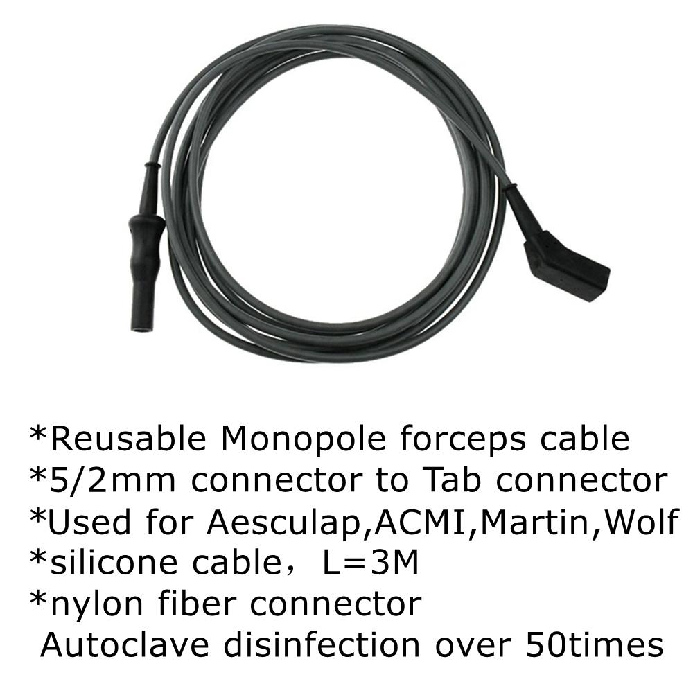 1 Pcs Reusable Bipolar Forceps Cable for Electrosurgical Coagulation Tweezers, 5/2mm Connector to Tab Connector Lead Socket