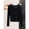 Women's Petite Slim Fit Hooded Half-Zip Long-Sleeve T-Shirt - Ideal Base Layer for Spring, Autumn, Winter