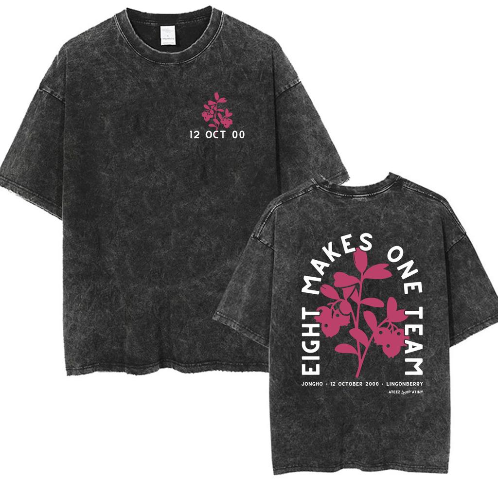 Vintage Washed Ateez Yunho Kpop Band Album 2026 TShirt Mens Women Hip Hop Loose Korean Fashion Short Sleeve T Shirt Streetwear