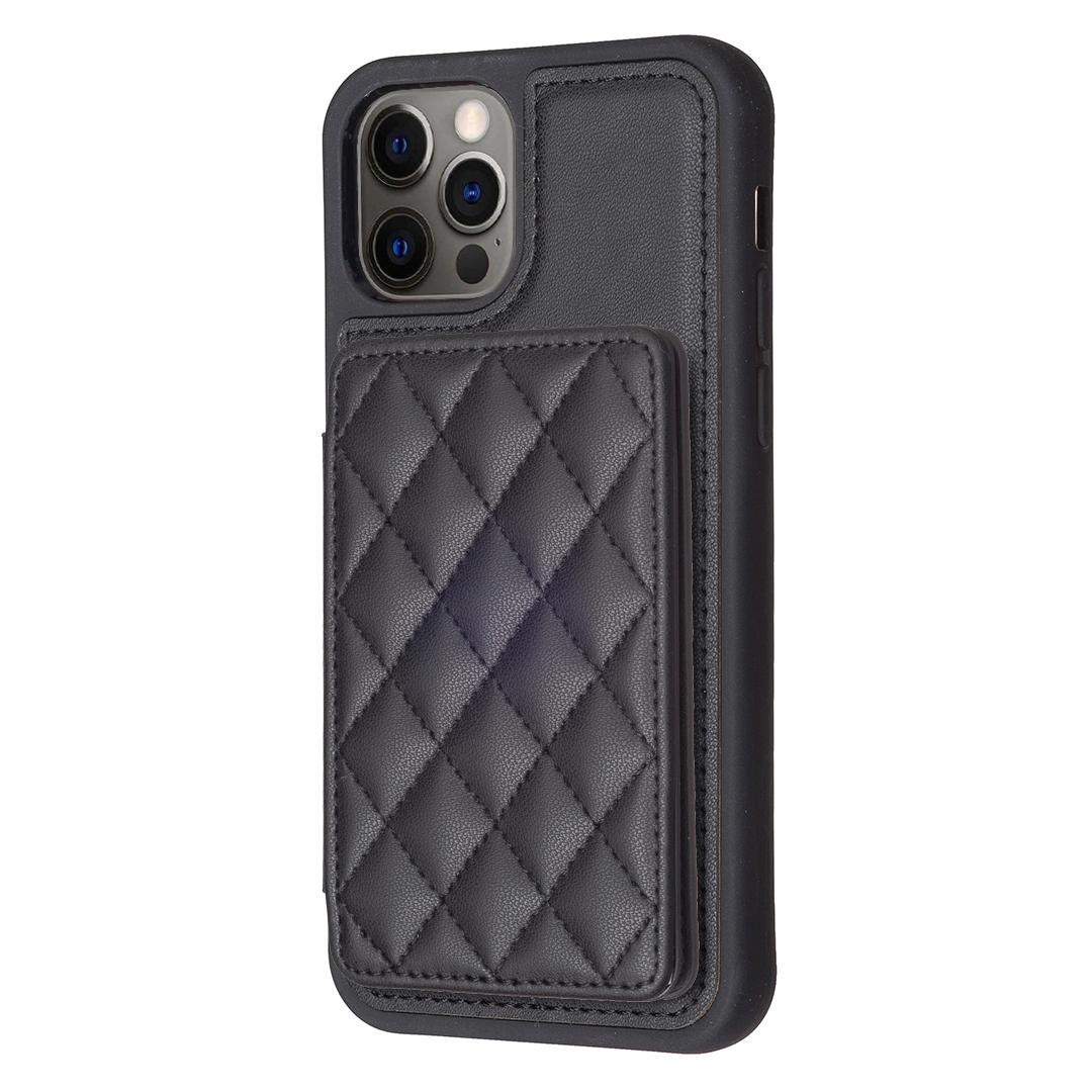 

BF25 For iPhone 12/12 Pro Kickstand Phone Case Leather Coated TPU Cover with Card Slots Design Black