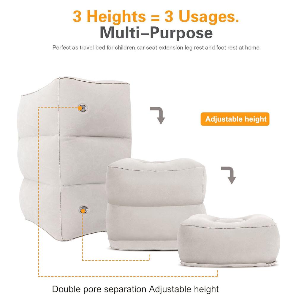 Inflatable Foot Rest Pillow Toddler Airplane Bed Adjustable 3 Layers Height Leg Rest Pillow Airplane Travel Essentials