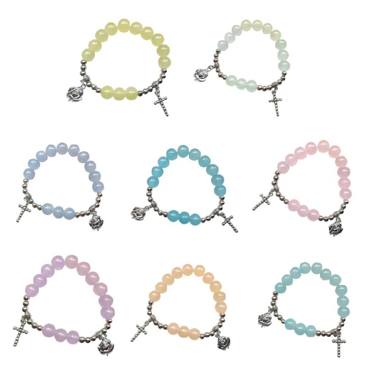 Glass Beaded Bracelets Cross Stretch Bracelets Wristband for Woman Daily Wear