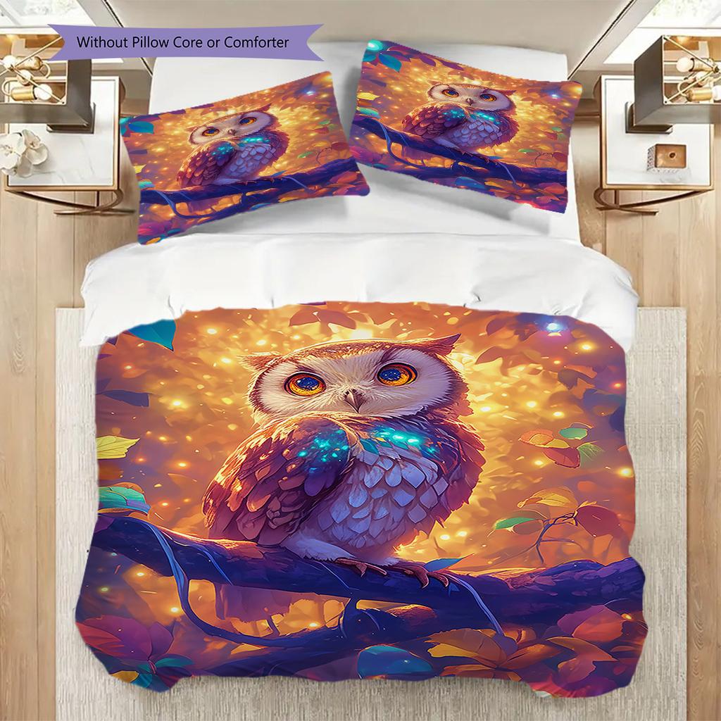 Owl Pattern Bedding Quilt Set Quilt Cover Pillowcase Home Decoration Birthday Gift (1 * duvet cover + 2 * pillowcase, without core)